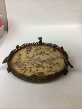 Hua Rong Tang Porcelain Painted Floral Tray w/ Bronze Feet, Trim Work an... - $222.75