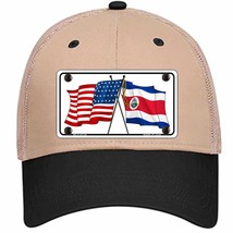 United States Costa Rica Crossed Flags Novelty Khaki Mesh License Plate Hat Sign - £22.92 GBP
