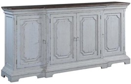 Sideboard Edward Antiqued White Solid Wood Rustic Pecan Top 4- Door Breakfront - £2,811.67 GBP