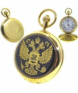 Pocket Watch Gold Color 50 MM Brass Case Gold Eagle Design with Fob Chai... - $36.91 CAD