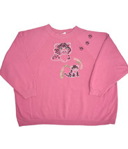 Vintage Custom Embroidered Sweatshirt Womens 2XL Tiger Leopard Raglan 90s Pink - £13.07 GBP