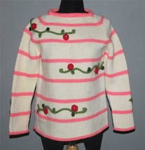 VTG TARRI 3-D Crocheted Red Flowers Thick Wool Off-White Ivory Sweater W... - £35.96 GBP