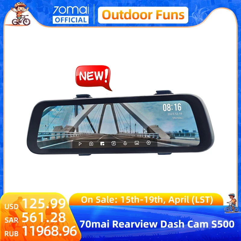 9.35 Inch Full Screen 70mai Rearview Dash Cam S500 1944P Auto Cam 138FOV 70mai - £207.17 GBP+