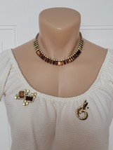 Vintage 50&#39;s Prong Smoky Topaz Citrine Rhinestone Necklace Earrings Broo... - £74.60 GBP