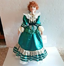18 Inch Porcelain Doll Red Hair Green Satin Lace Dress Paradise Galleries Stand - £29.43 GBP
