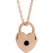 Authenticity Guarantee 
14K Rose Gold Black Spinel Heart Lock Necklace - £424.23 GBP