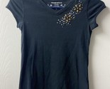 Mossimo T Shirt Girls Size M Black Short Cap Sleeved V Neck Beaded - $3.84