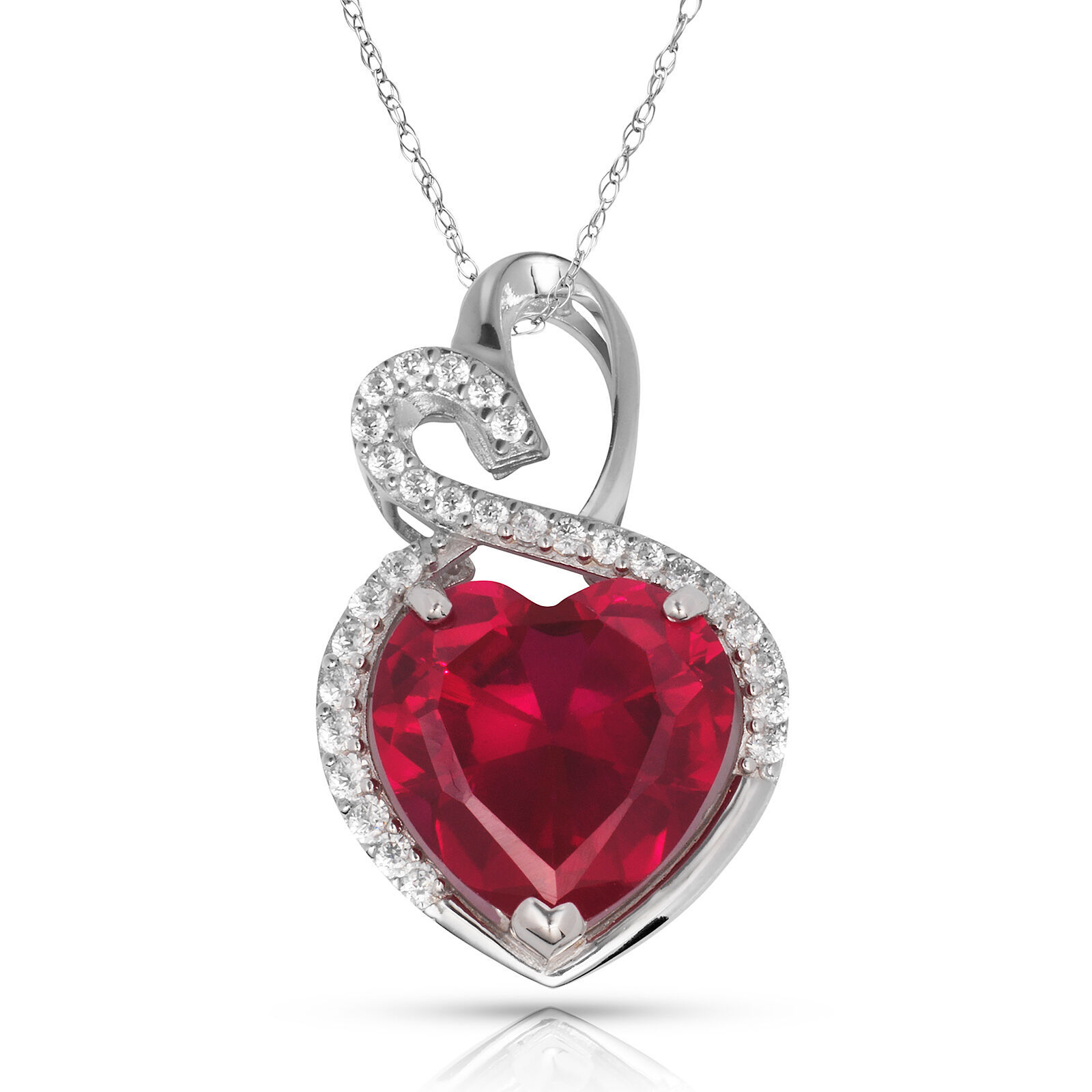 4.20 Carat Halo Red Ruby Double Heart Gemstone Pendant & Necklace14K White Gold - £138.48 GBP