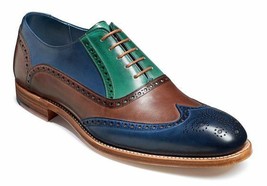 Handmade Blue &amp; Brown Leather Correspondent Wingtips for men two tone me... - $132.70+