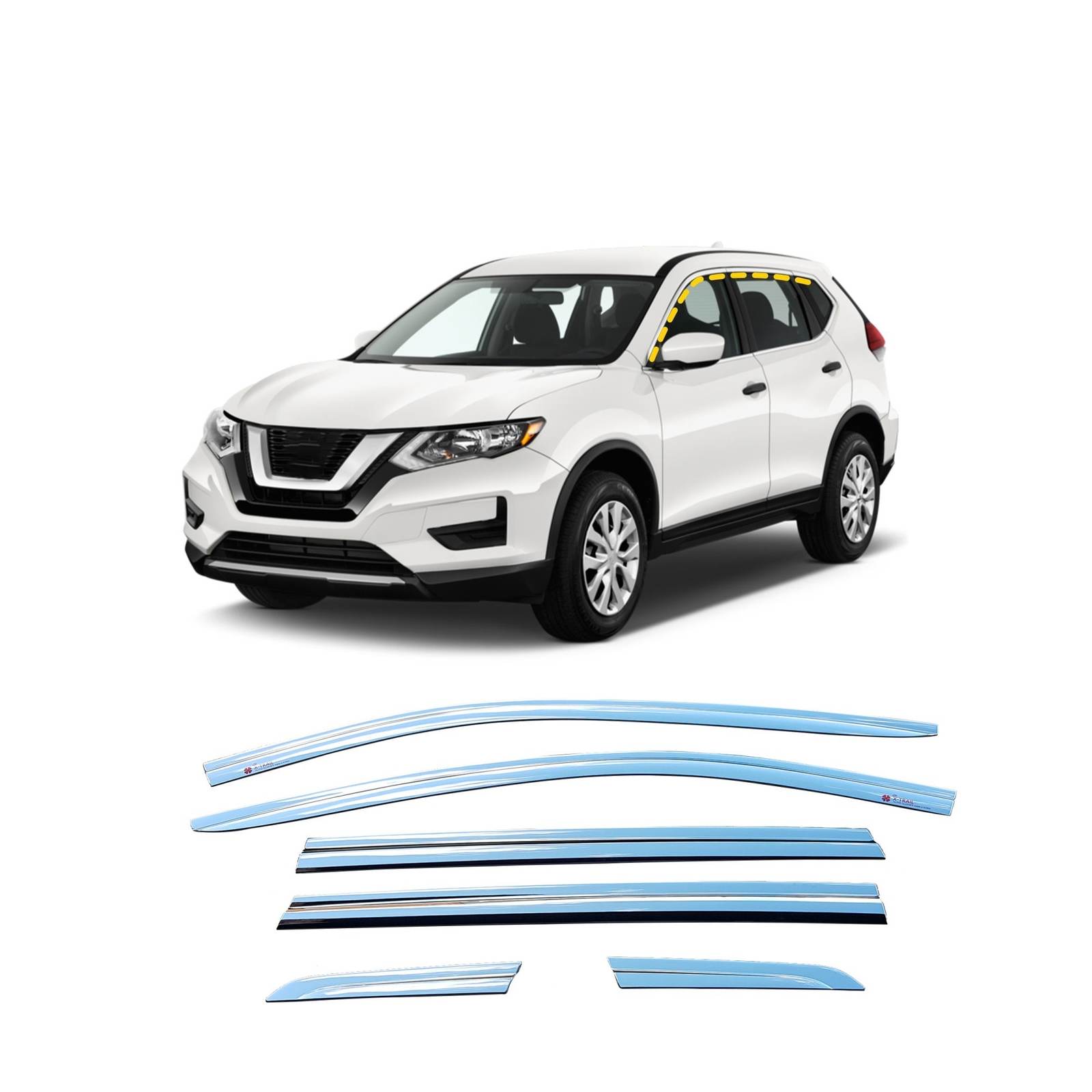 Rain Guards for Nissan Rogue 2014-2020 (6PCs) Chrome Finish Tape-On Style - $144.15