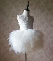 WHITE Lace Tutu Dress Wedding Girl Knee Length Puffy Tutu Dress image 4