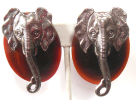 Vintage Lucite &amp; Metal Elephant Clip- on Earrings 1.3/4&quot; x 1.1/4&quot; - £19.08 GBP