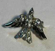 Pin Unbranded Rhinestone and Silver Tone Soaring Bird in Flight .5 Inches - £5.43 GBP