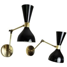 Set of 2 Beautiful Black Wall Scone Brass Modern Vanity Light Mid Century Light  - £159.07 GBP