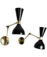 Set of 2 Beautiful Black Wall Scone Brass Modern Vanity Light Mid Centur... - £157.70 GBP