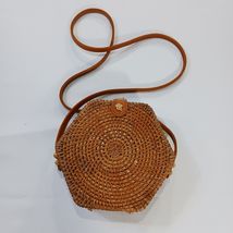 Hexagonal Shaped Natural Handwoven Rattan Lady Women's Bag  image 2