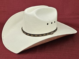 Justin Mens 10X Hard Straw Western Cowboy Hat Size 7 Ivory Off White Brown Band - £30.23 GBP