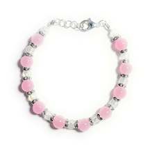 Pink and Clear Glass Beaded Bracelet with Crystal Rhinestone Spacers, Lo... - €5,10 EUR