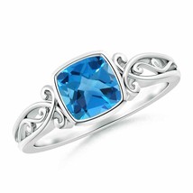 ANGARA Vintage Style Cushion Swiss Blue Topaz Solitaire Ring in 14K Gold - £598.49 GBP