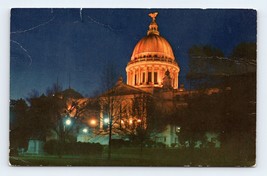 Notte Vista Stato Capitol Costruzione JACKSON Mississippi Ms Unp Cromo Cartolina - £2.37 GBP