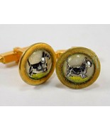 Vintage Anson Cufflinks Glass Scottie Scottish Terrier Dog Gold Tone - $452.14 MXN