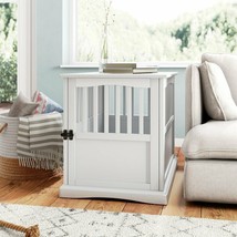 Large Dog Pet Crate End Table Furniture Wood White Family Room Bedroom New - £192.57 GBP