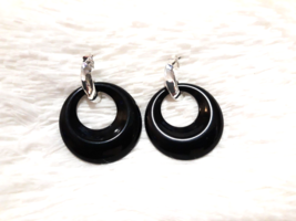 Avon Jet Plain Hoop Earrings "Black & Silvertone" (Very Rare) ~ New!!! - $16.69