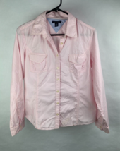 Tommy Hilfiger Womens L Button Up Shirt, Solid Light-Pink w/ Chest Flap ... - £11.15 GBP