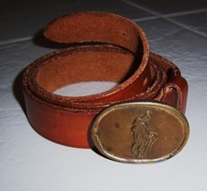 Polo Ralph Lauren Leather Belt w Polo Player Buckle Size 34 VINTAGE - $227.97
