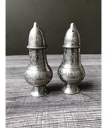 Vintage Etched Salt and Pepper Shakers Silver Plate Brass Ornate Threade... - £11.20 GBP