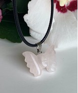 Rose Quartz Crystal Butterfly Pendant Necklace Carved Pretty Pink Insect... - £8.53 GBP