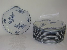 12 Snack Tea Plates Blue Dresden China 1957 Sphinx Import Co Clamshell 8&quot; Floral - £33.22 GBP