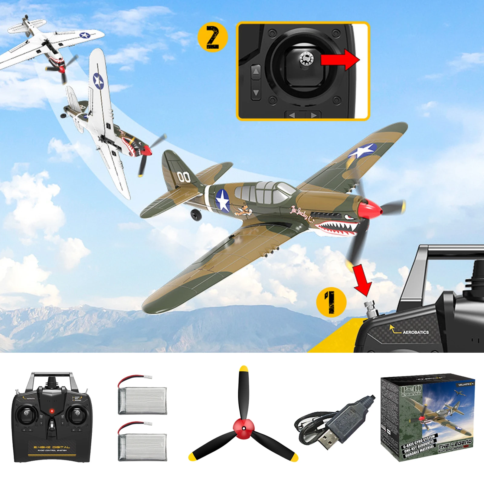 4CH 6-Axis Remote Control Airplane RTF P40 RC Plane RC Aircraft P-40 Fighter RC - £114.29 GBP+