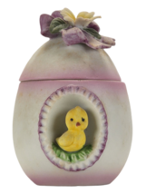 Vintage Lefton Easter Egg Chick Bisque Porcelain Lidded Trinket Box Hand-painted - £10.50 GBP