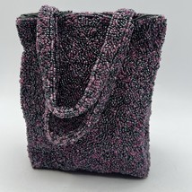 Moyna Mini Purple Beaded Evening Bag Handbag Purse Glass Beads 7&quot; Mirror - £37.20 GBP