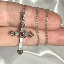APXx Sterling Silver Cross w/ Ruby Accant &amp; 18” sterling Chain - £59.35 GBP