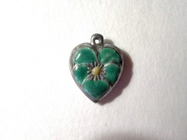 Vintage Sterling silver enameled puffy heart charm-EMERALD GREEN pansy - £21.53 GBP