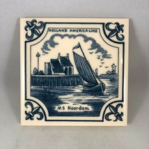 Vintage Holland America Line Cruise Ship M S Noordam Coaster Tile Delft ... - $11.40