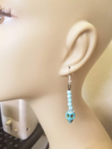 blue sugar skull bead drops earrings long dangles day of the dead jewelry  - £5.56 GBP