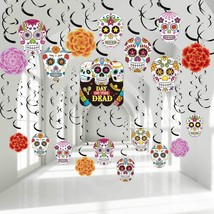 30 Pcs Day Of The Dead Foil Swirls Decorations Halloween Sugar Skull Flowers Cei - £10.43 GBP