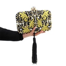Nds gold embroidery clutch bag black tassels crystal evening bag bridal wedding handbag thumb200