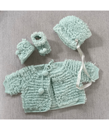 New Vintage 60s Seafoam Green Newborn Baby Bonnet Booties Cardigan Gende... - $40.32
