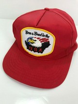 Vintage 1980s BORN &amp; BRED IN THE USA Eagle Red SNAPBACK PATCH HAT CAP - $14.84