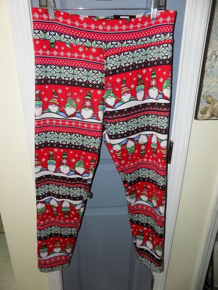NOBO GNOME CHRISTMAS High-Waisted Faux Fur Lined Leggings Size XL (15/17... - $24.84