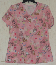 EXCELLENT WOMENS Disney THUMPER PRETY PINK W/ FLORAL PRINT SCRUBS TOP  S... - £18.35 GBP