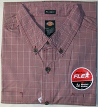 DICKIES RELAXED FIT FLEX SHORT SLEEVE BUTTON FRONT RED &amp; WHITE CHECK PLA... - $19.93