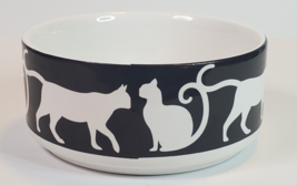 Gibson Home Cat Feeding Dish Bowl  Black White Silhouette Kitty Ceramic - £13.99 GBP