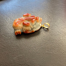 14K Real Gold Carving Lucky The Feng Shui Money Frog Red Jade Pendant Large - £334.13 GBP