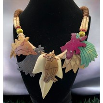 African Tribal Necklace Tropical Jungle Chunky Statement Vintage Owl Earth Tones - £16.02 GBP
