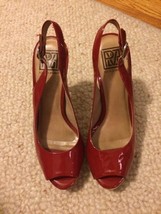 Pour La Victoire Prima Red Patent Leather Cork Platform Slingback Heels ... - $39.99